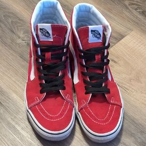 Vans Red and White High-Top Sneakers